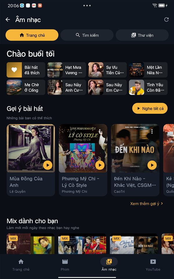 Tab Âm nhạc trên Android